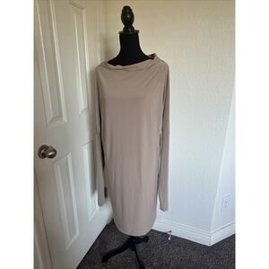 Norma Kamali Dress Womens Medium Beige Draped Dolman Sleeve Cowl Stretch